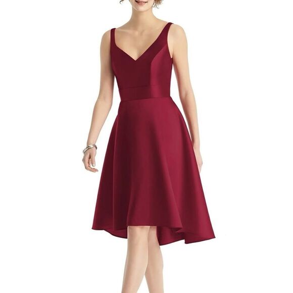 NWT Alfred Sung Burgundy High Low V Neck Cocktail Dress Size‎ 6 - Picture 1 of 8